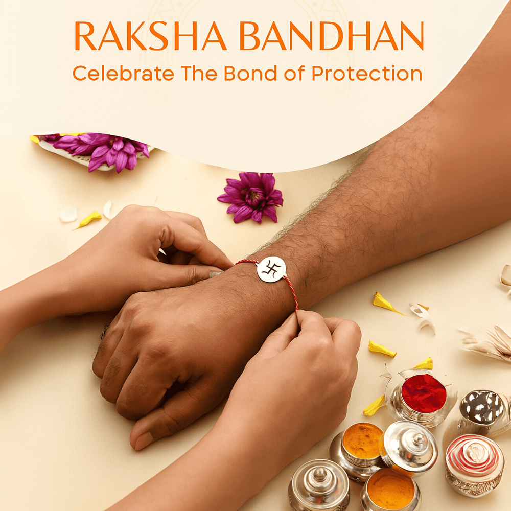 92.5 Sterling Silver Swastik Rakhi Red Thread - Bangles And Bracelets