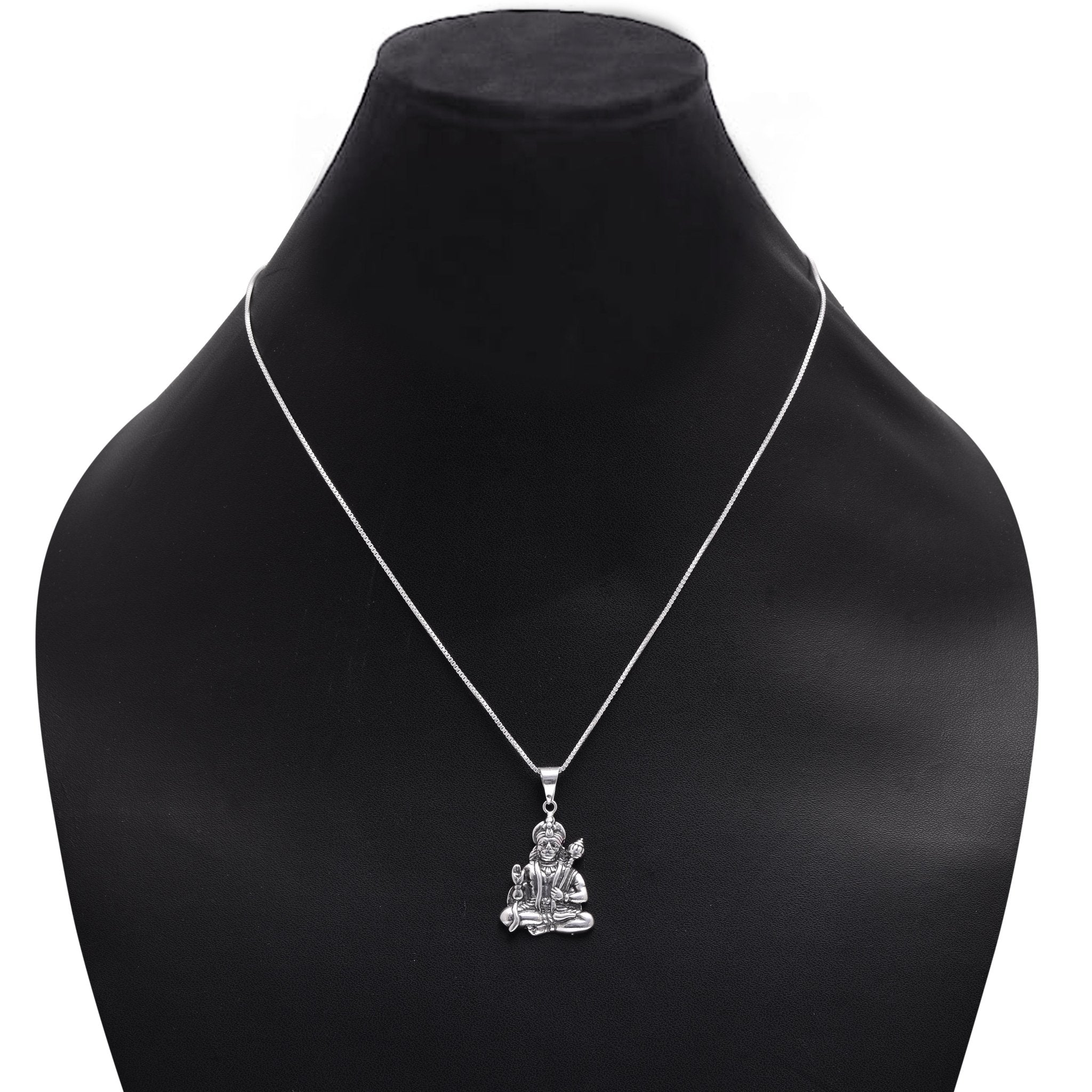 92.5 Sterling Silver Unisex Religious Sitting Hanuman ji Pendant with 18 inch Chain - Pendants
