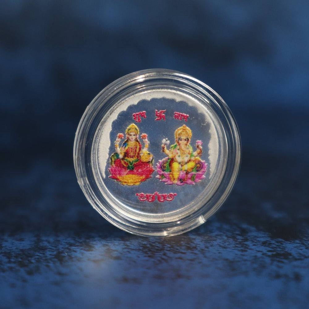 999 pure Silver 1 gm colorful UV print Lakshmi Ji Ganesh Ji Coin - Coins and Bar