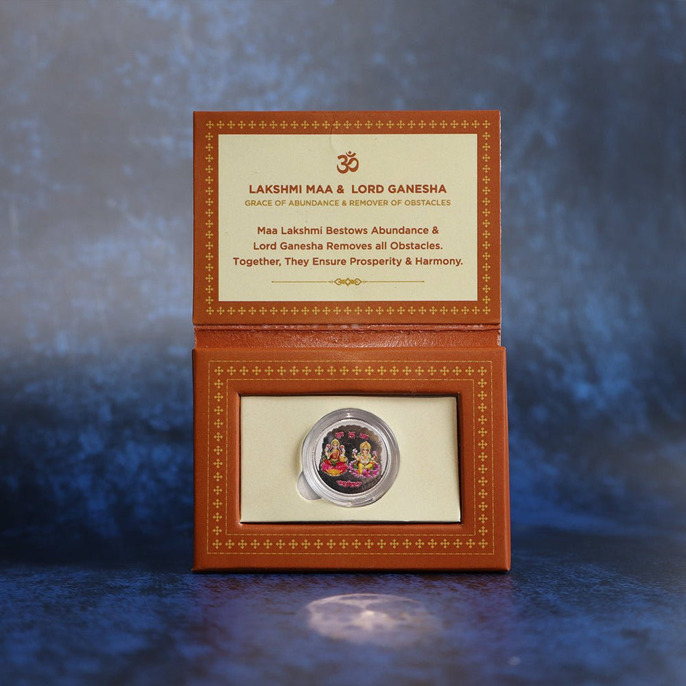999 pure Silver 1 gm colorful UV print Lakshmi Ji Ganesh Ji Coin - Coins and Bar