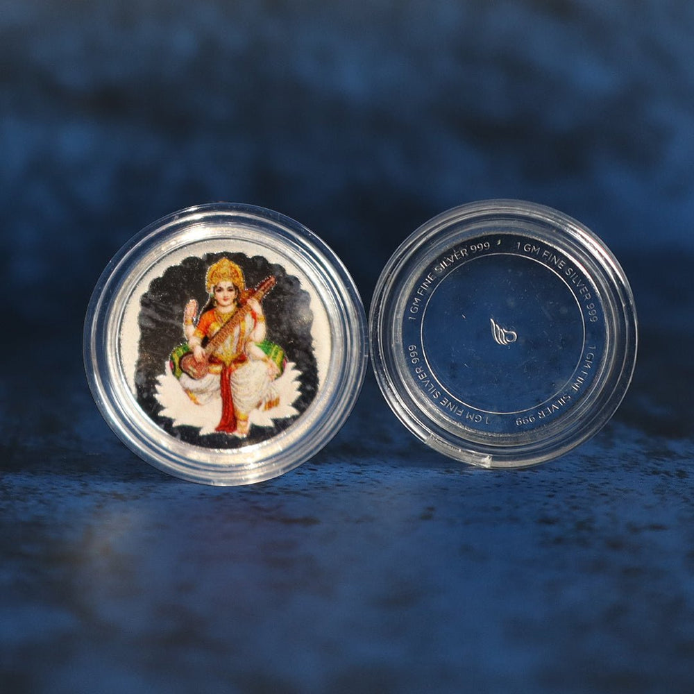 999 pure Silver 1 gm each Pack of 2 Colorful UV print Lakshmi Ji Ganesh Ji Coin - Coins and Bar