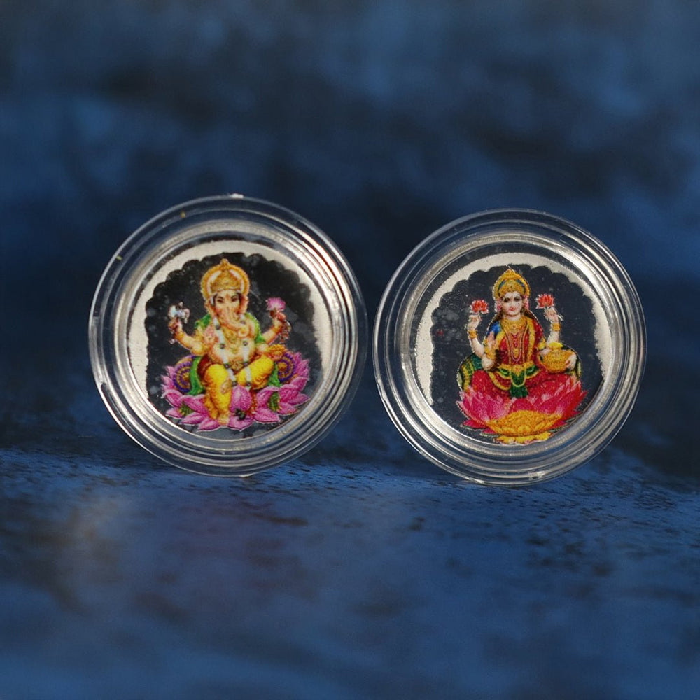 999 pure Silver 1 gm each Pack of 2 Colorful UV print Lakshmi Ji Ganesh Ji Coin - Coins and Bar