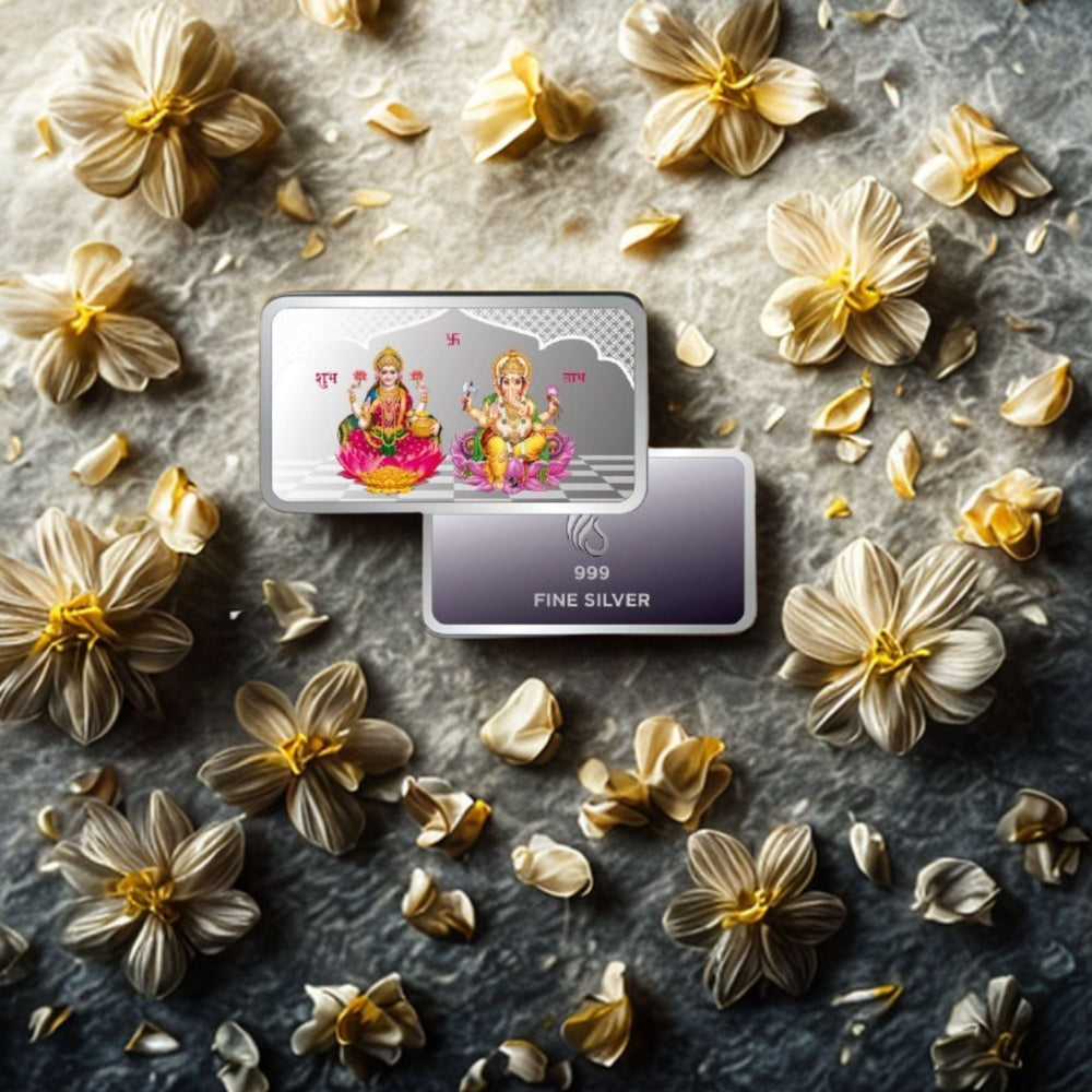 999 pure Silver 10 gm colorful UV print Lakshmi Ji Ganesh Ji Bar - Coins and Bar