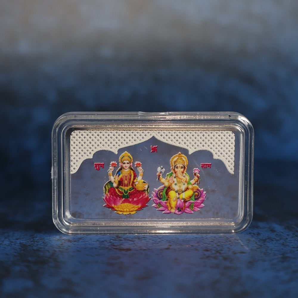 999 pure Silver 10 gm colorful UV print Lakshmi Ji Ganesh Ji Bar - Coins and Bar
