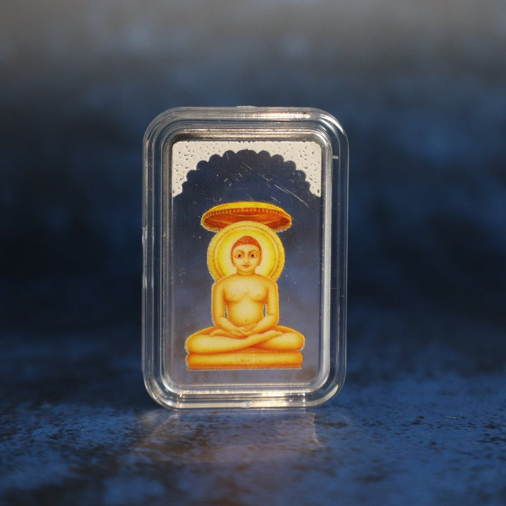 999 pure Silver 5 gm colorful UV print Mahavir Swami Ji Bar - Coins and Bar