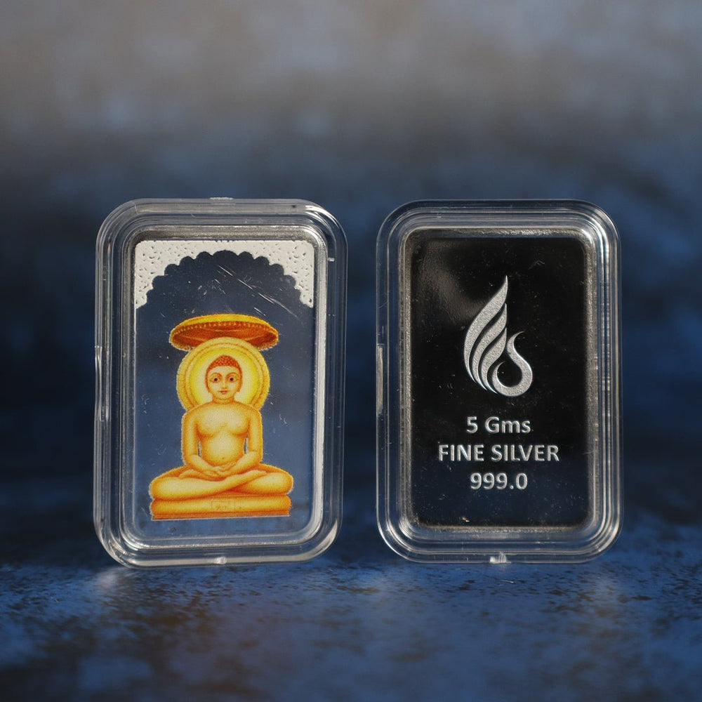 999 pure Silver 5 gm colorful UV print Mahavir Swami Ji Bar - Coins and Bar