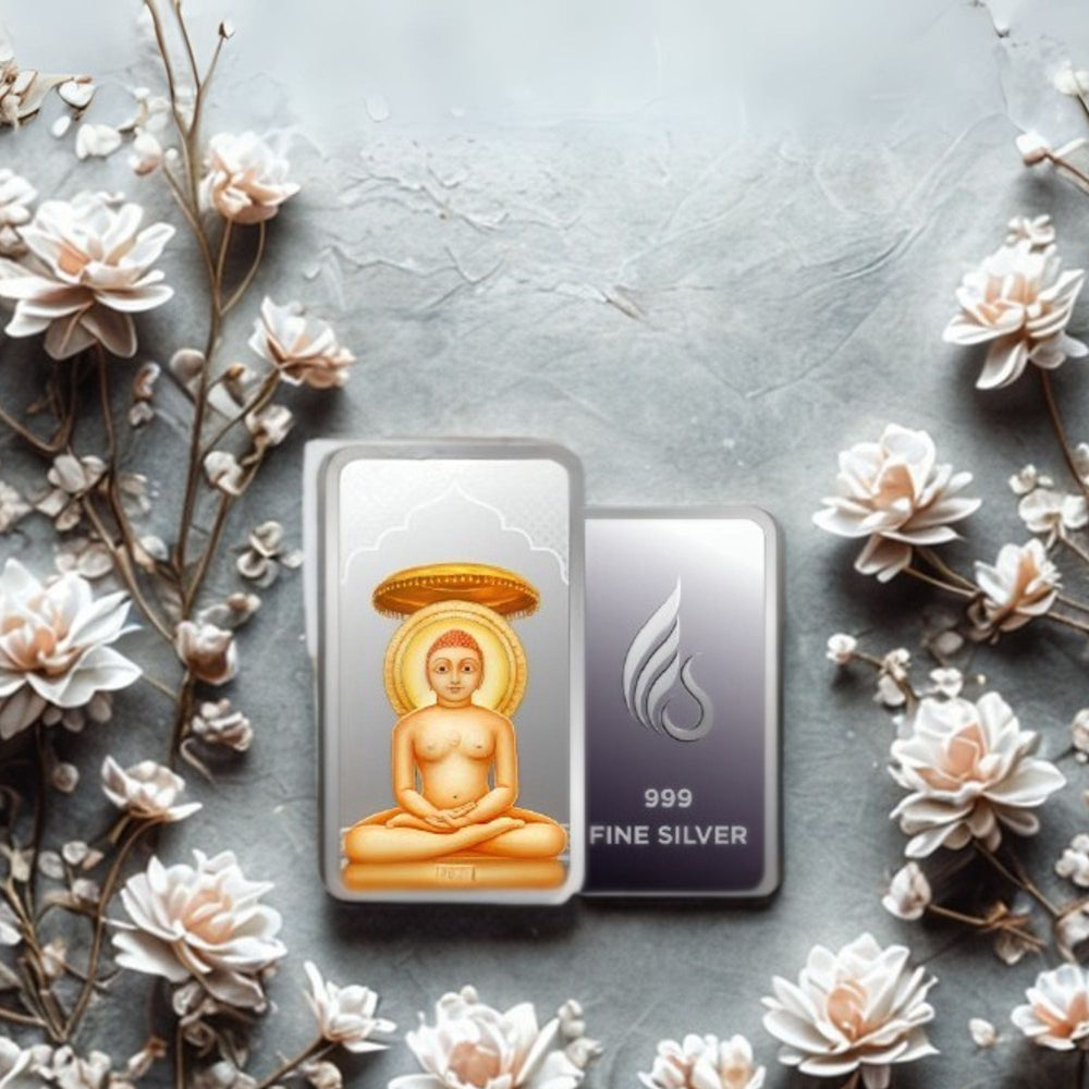 999 pure Silver 5 gm colorful UV print Mahavir Swami Ji Bar - Coins and Bar