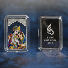 999 pure Silver 5 gm colorful UV print Radha Krishan Ji Bar - Coins and Bar