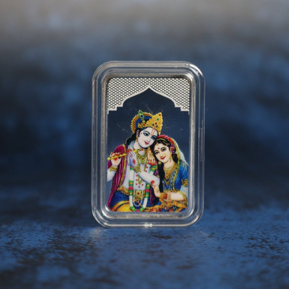 999 pure Silver 5 gm colorful UV print Radha Krishan Ji Bar - Coins and Bar