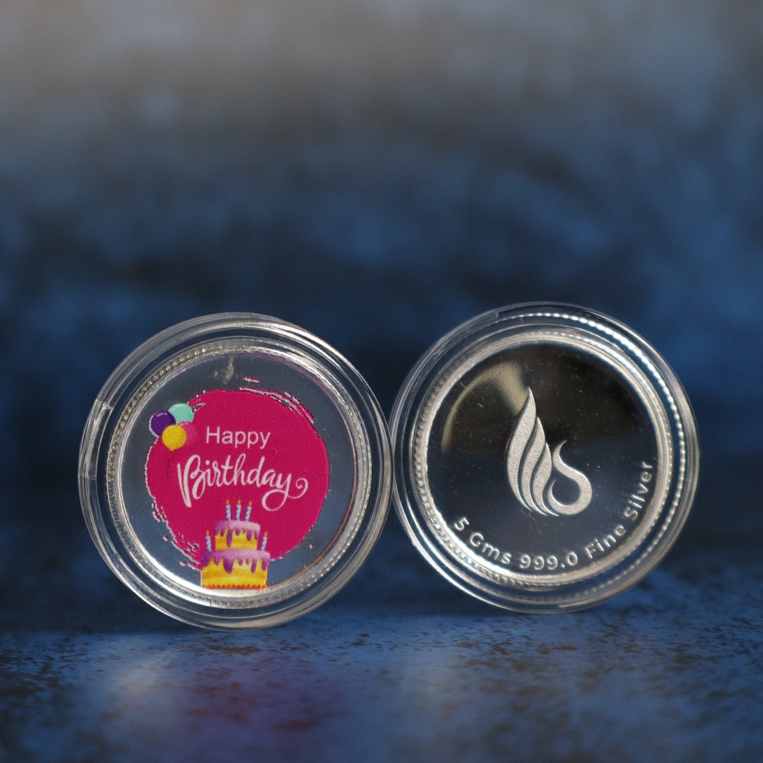 999 pure Silver 5gm colorful UV print Happy Birthday Coin - Coins and Bar