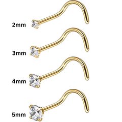 18K Gold Plated Dot Size Tiny Round 3 MM White CZ Nose Pin with wire in 92.5 Silver