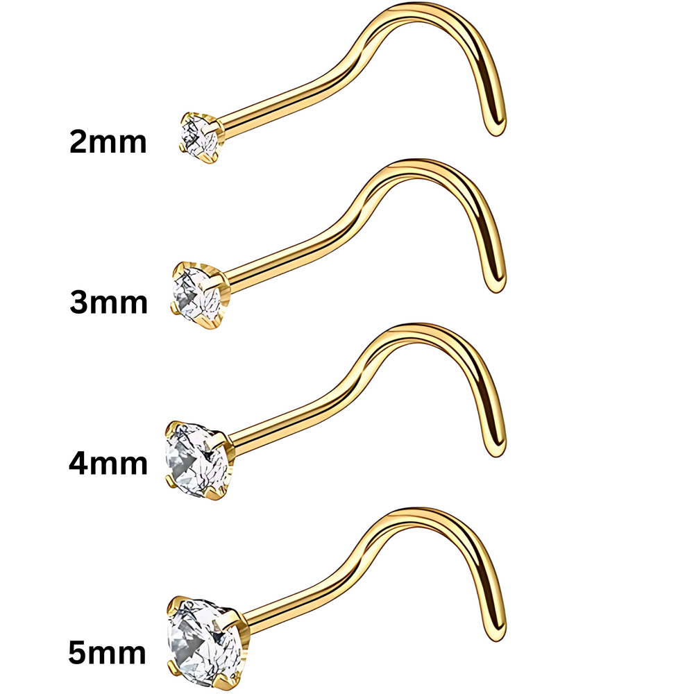 18K Gold Plated Dot Size Tiny Round 2 MM White CZ Nose Pin with wire in 92.5 Silver