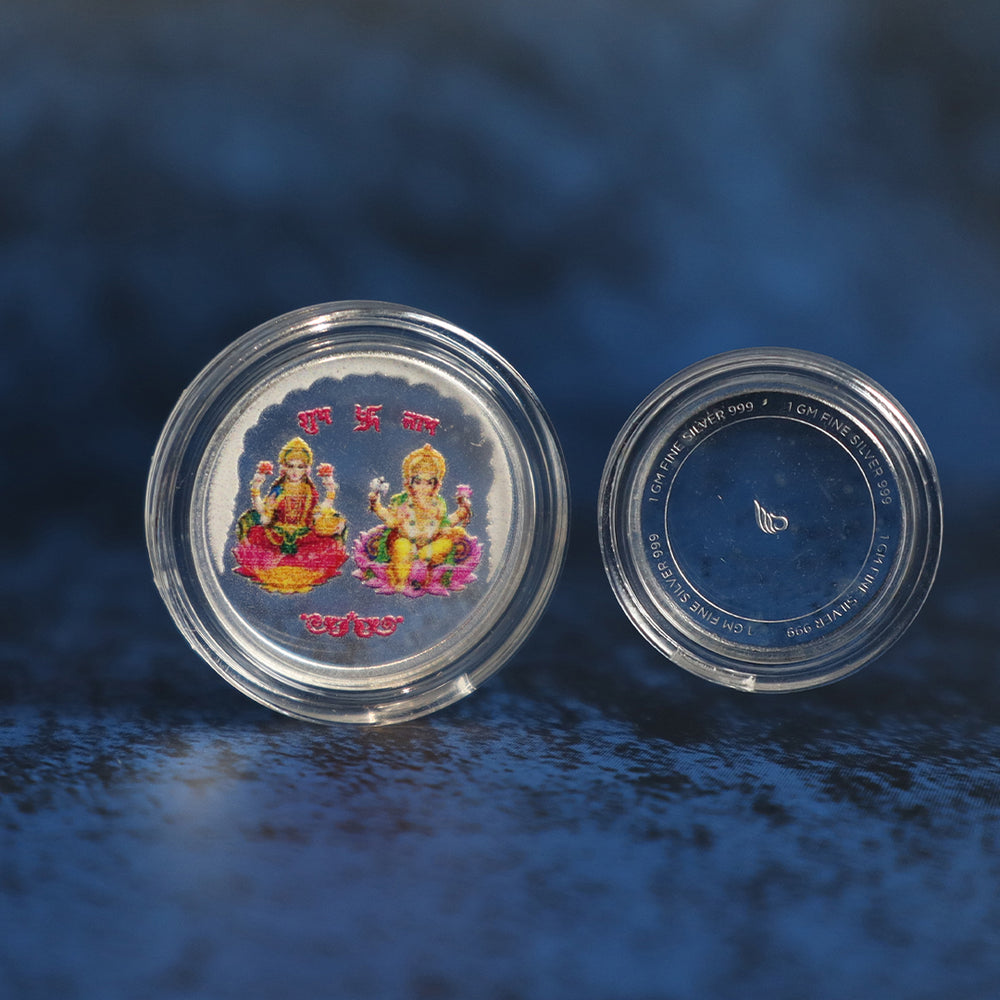 999 pure Silver 1 gm colorful UV print Lakshmi Ji Ganesh Ji Coin