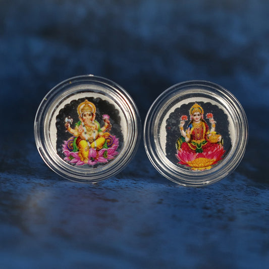 999 pure Silver 1 gm each Pack of 2 Colorful UV print Lakshmi Ji Ganesh Ji Coin
