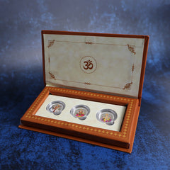 999 pure Silver 1 gm each Pack of 3 Colorful UV print Lakshmi Ji Ganesh Ji Saraswati Ji Coin