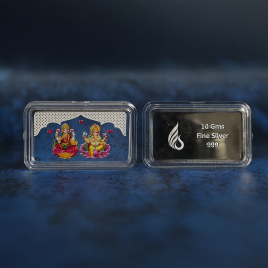 999 pure Silver 10 gm colorful UV print Lakshmi Ji Ganesh Ji Bar