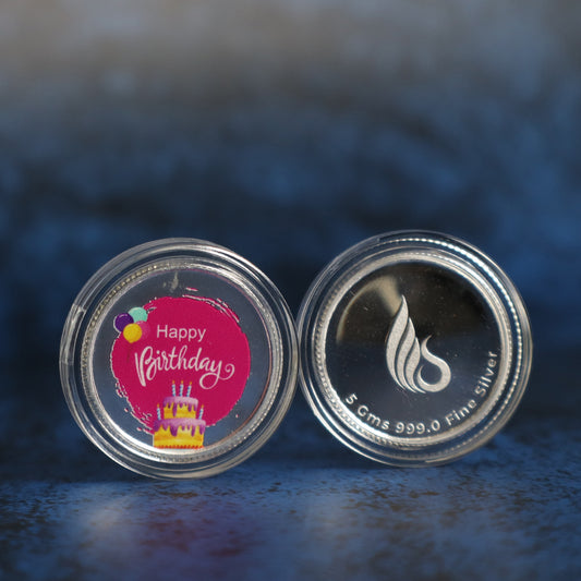 999 pure Silver 5gm colorful UV print Happy Birthday Coin