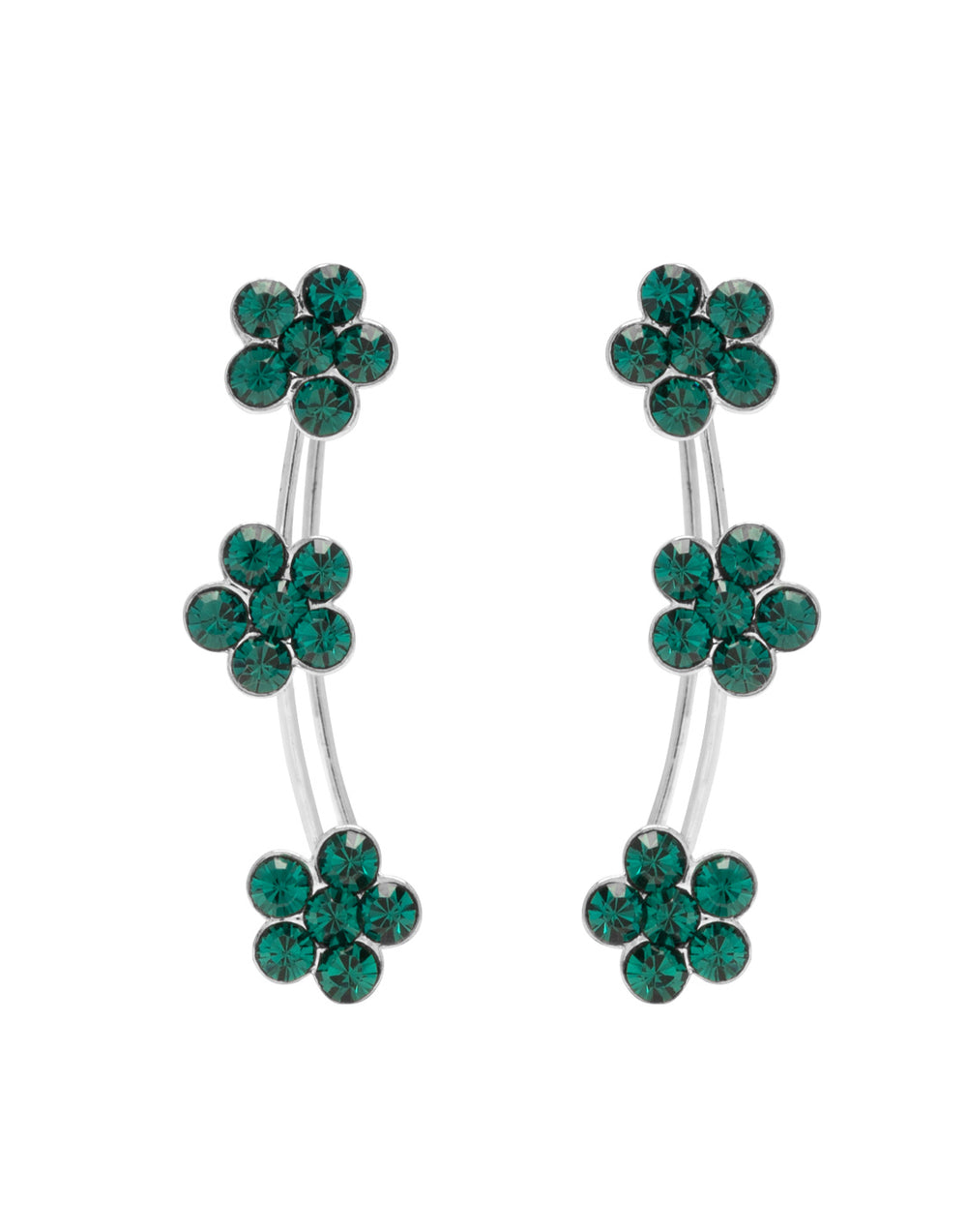 Pair of Ear Climbers Crawlers in 92.5 Silver and Green CZ Stones for Navratri