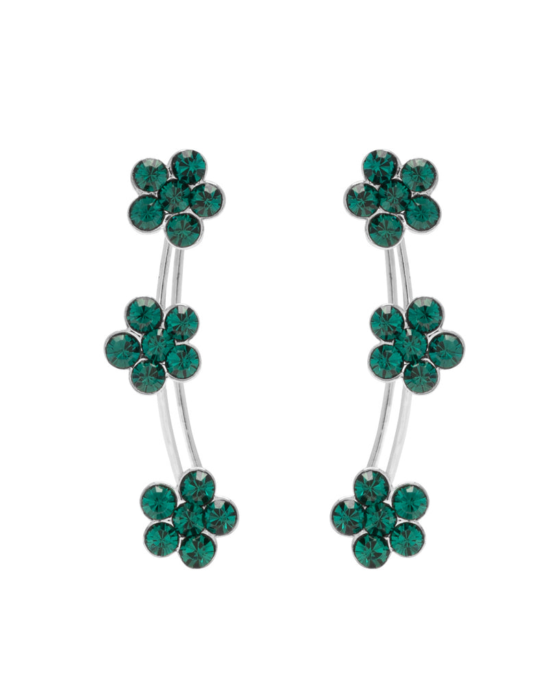 Pair of Ear Climbers Crawlers in 92.5 Silver and Green CZ Stones for Navratri