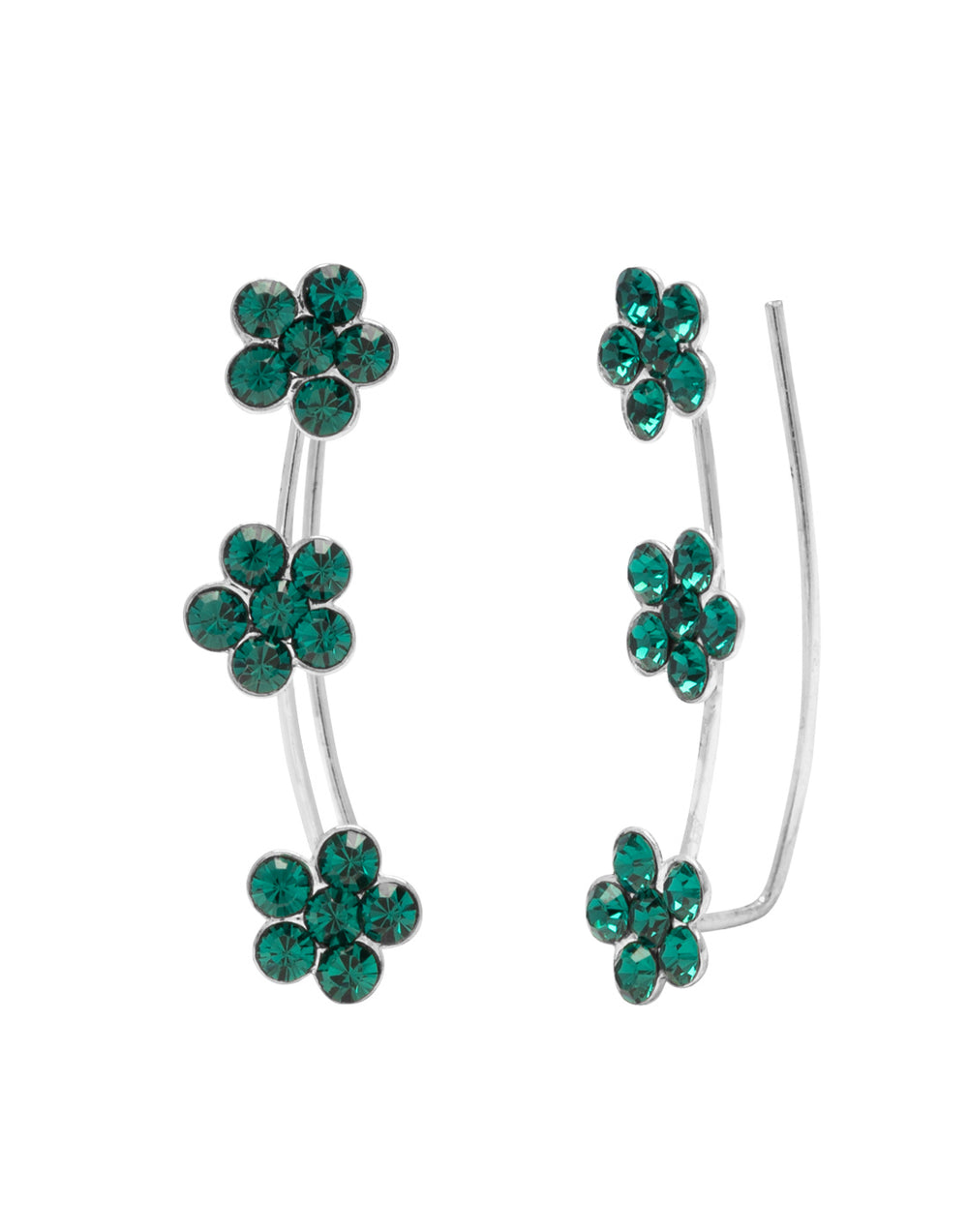 Pair of Ear Climbers Crawlers in 92.5 Silver and Green CZ Stones for Navratri