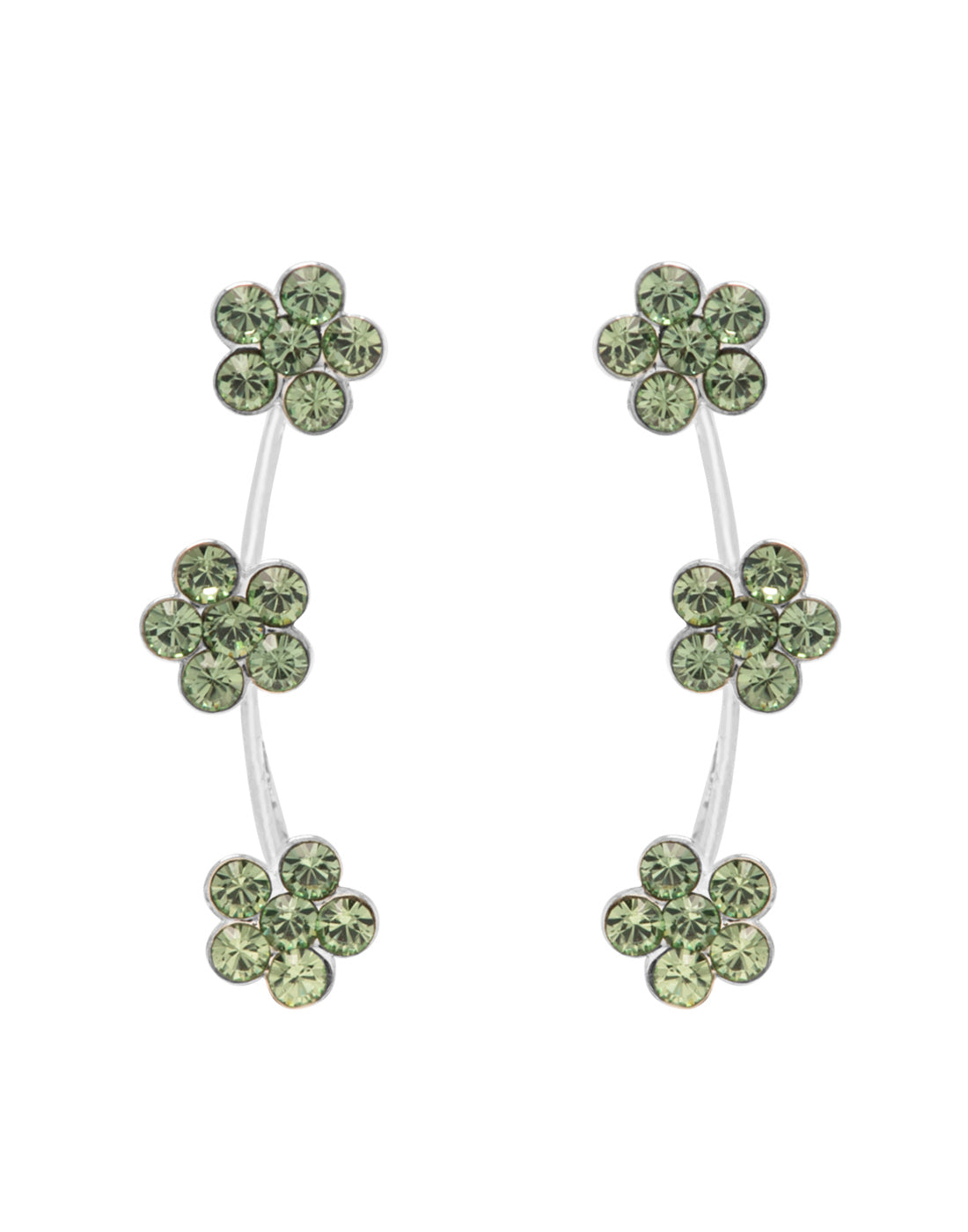 Pair of Ear Climbers Crawlers in 92.5 Silver and Olive Green CZ Stones
