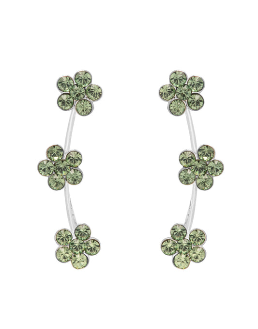 Pair of Ear Climbers Crawlers in 92.5 Silver and Olive Green CZ Stones