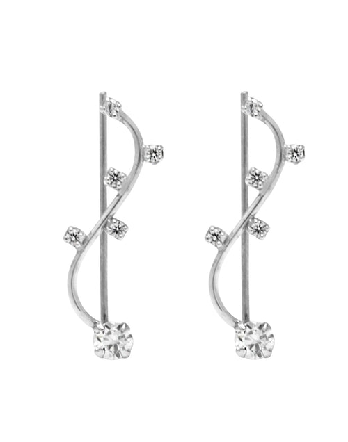 Pair of Ear Climbers Crawlers in 92.5 Silver and White CZ Stones - Default Title - Abhooshan