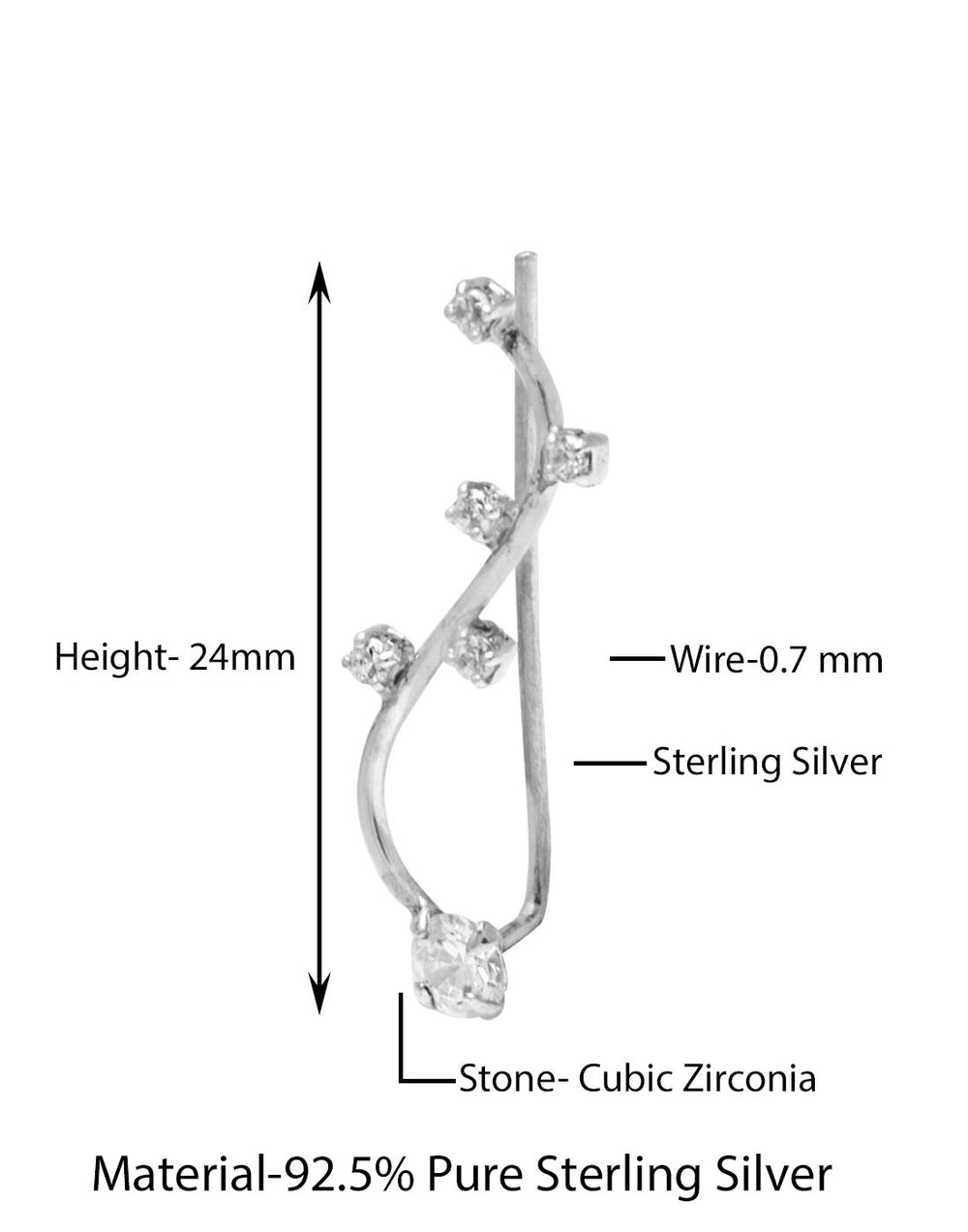 Pair of Ear Climbers Crawlers in 92.5 Silver and White CZ Stones