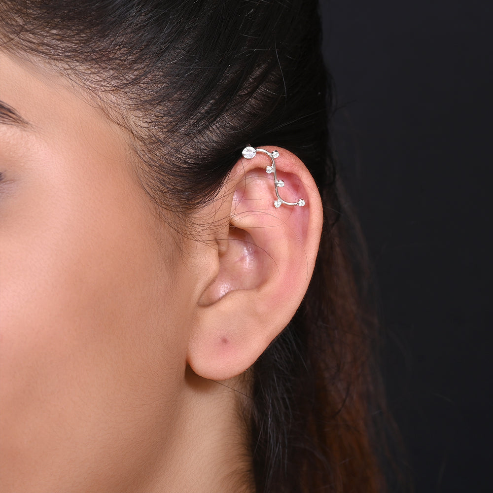 Pair of Ear Climbers Crawlers in 92.5 Silver and White CZ Stones