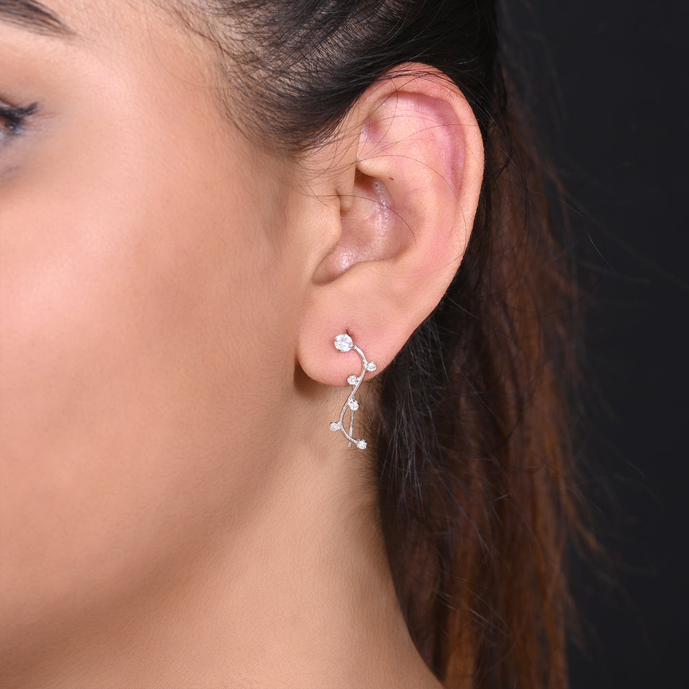 Pair of Ear Climbers Crawlers in 92.5 Silver and White CZ Stones