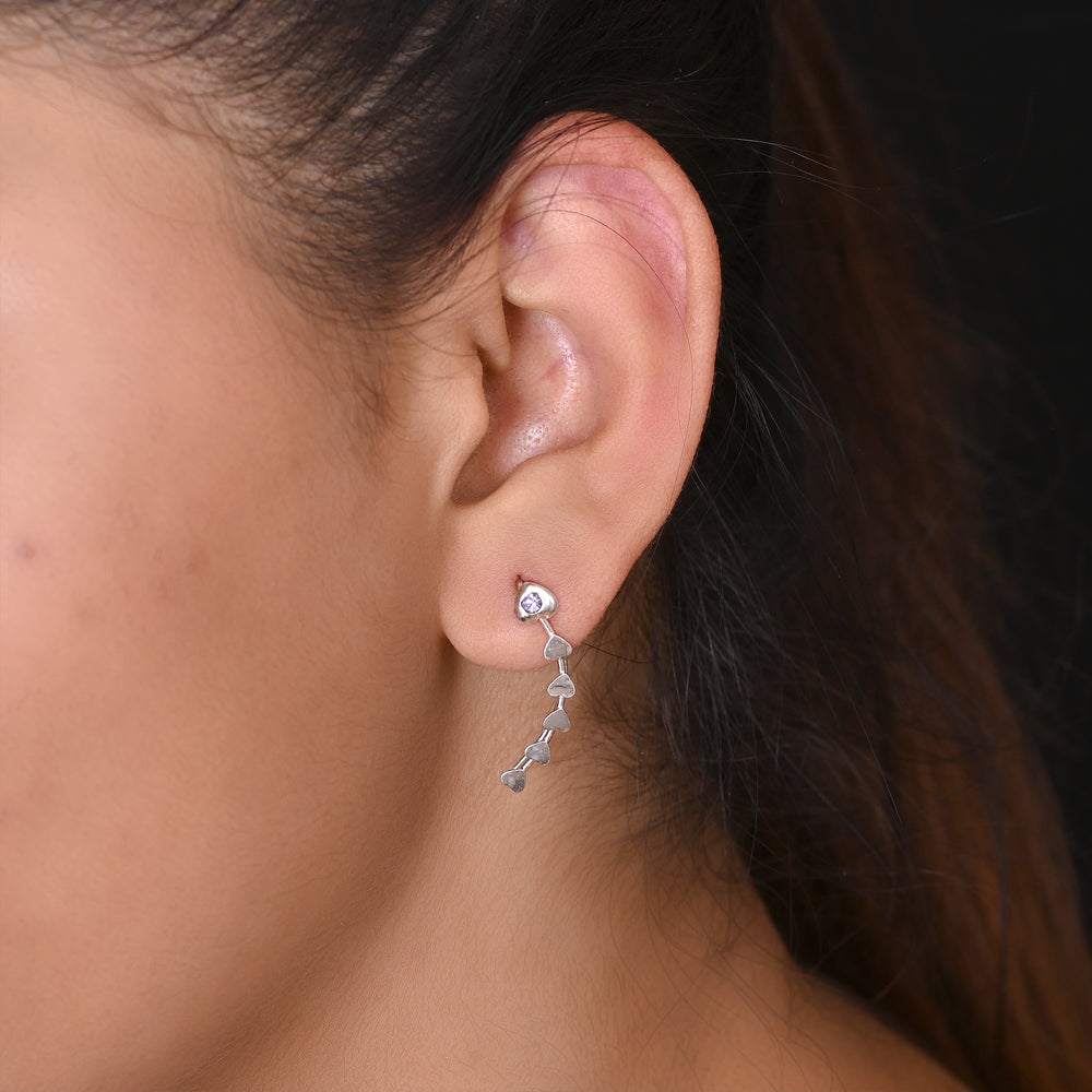 Pair of Ear Climbers Crawlers in 92.5 Silver and White CZ Stones