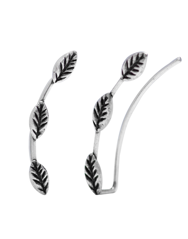 Oxidized Leaf Pair of Ear Climbers Crawlers in 92.5 Silver