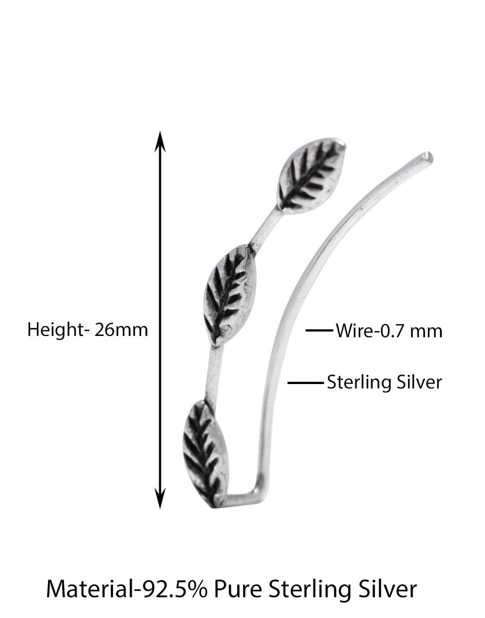 Oxidized Leaf Pair of Ear Climbers Crawlers in 92.5 Silver