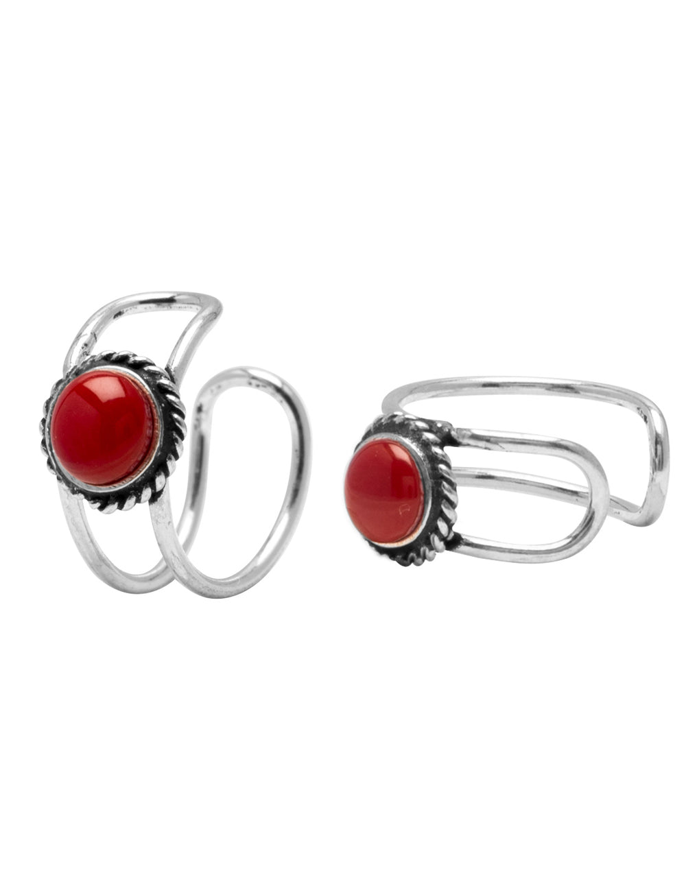 Clip On Red Stone Ear Cuffs Earrings in 92.5 Silver