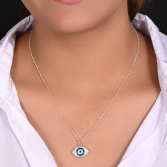 92.5 Sterling Silver Designer Evil Eye Unisex Pendant with Silver Chain