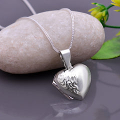 92.5 Sterling Silver Heart Designer Photo Locket Pendant