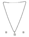 Square Solitaire Pendant and Earring Mangalsutra Set in Pure 925 Sterling Silver