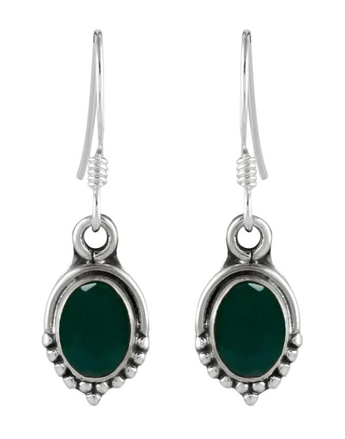 925 Sterling Silver Handmade Dangler Hanging Earrings with Emerald Stone - Default Title - Abhooshan