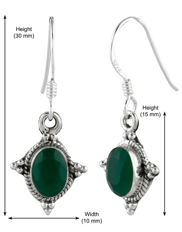 925 Sterling Silver Handmade Dangler Hanging Earrings with Green Onyx Stone