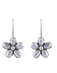 925 Sterling Silver Flower Dangler Hanging Earrings with White Pearl