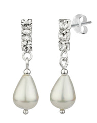 Pair of Stud Earrings Drop Pearl with Cubic Zirconia in 92.5 Silver