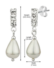 Pair of Stud Earrings Drop Pearl with Cubic Zirconia in 92.5 Silver