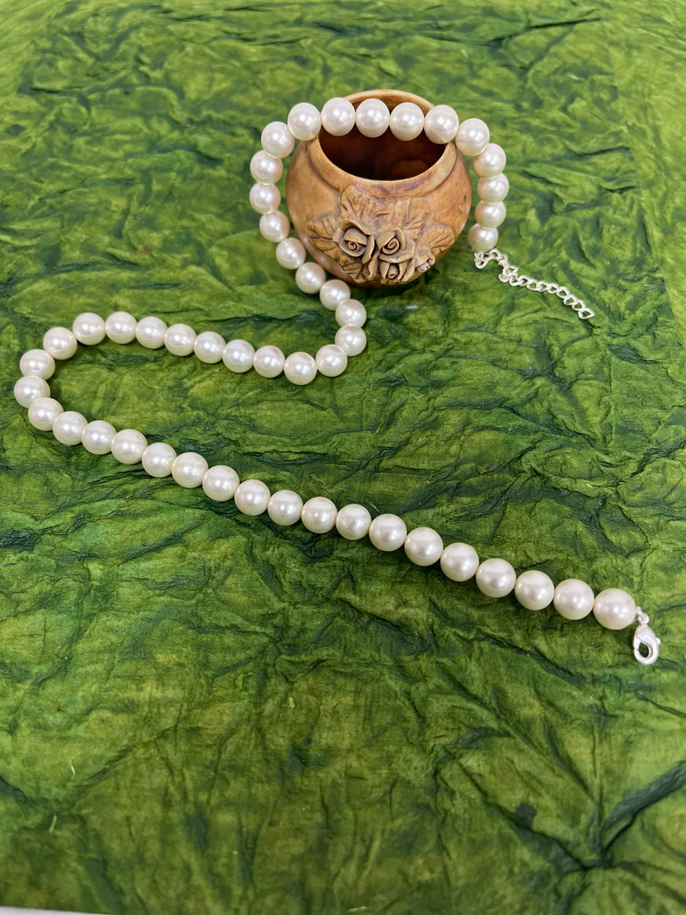 Handmade 8 mm Simulated Pearl White Adjustable Mala Single Strand
