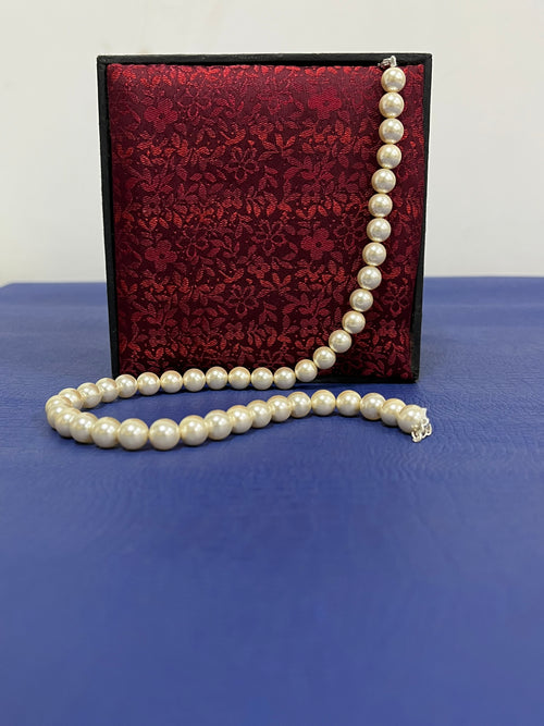 Handmade 8 mm Simulated Cream Pearl Adjustable Moti Mala Single Strand - Default Title - Abhooshan