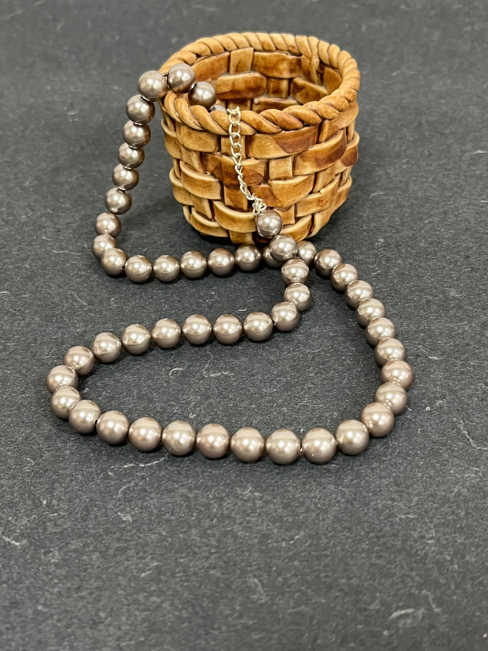 Handmade 8 mm Simulated Sliver Grey Colour Pearl Adjustable Mala Single Strand
