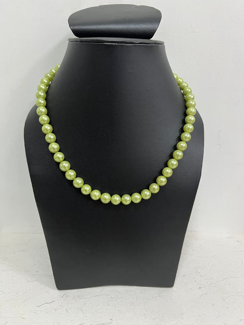 Handmade 8 mm Simulated Pista Green Pearl Adjustable Mala Single Strand - Default Title - Abhooshan