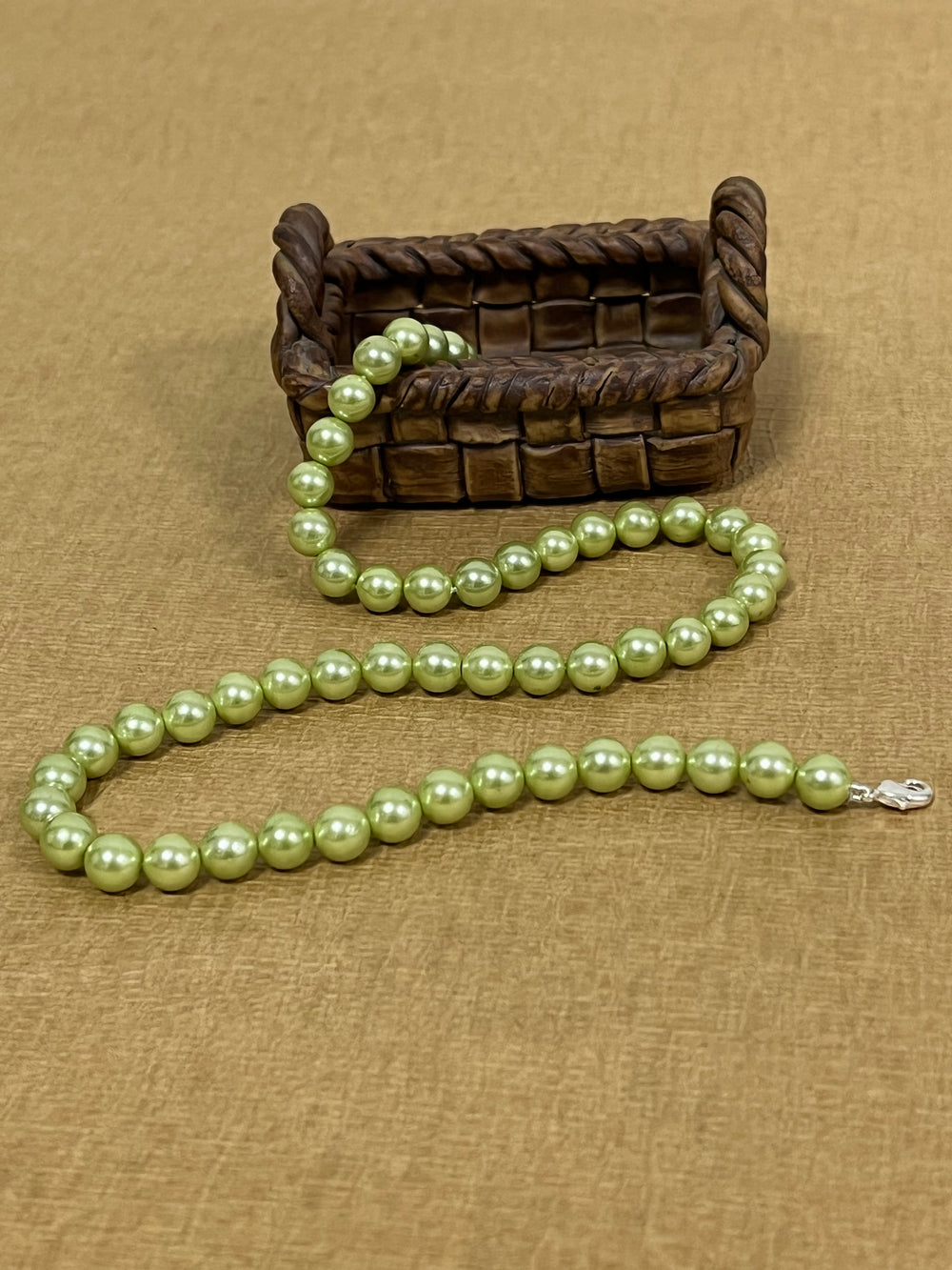 Handmade 8 mm Simulated Pista Green Pearl Adjustable Mala Single Strand