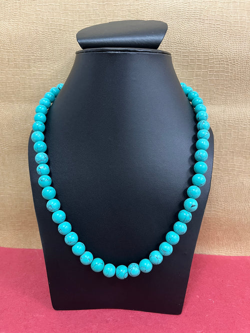 Handmade Simulated Blue Turquoise Designer Adjustable Mala Single Strand - Default Title - Abhooshan