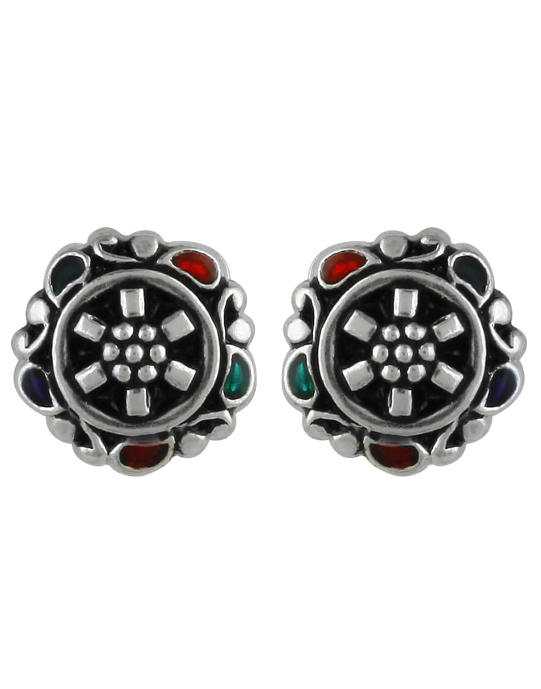 92.5 Silver and Unisexual Meena Work light weighted Studs