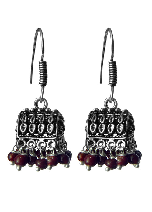 Cute pair of Traditional Jhumki in Silver Alloy High Finish - Default Title - Abhooshan